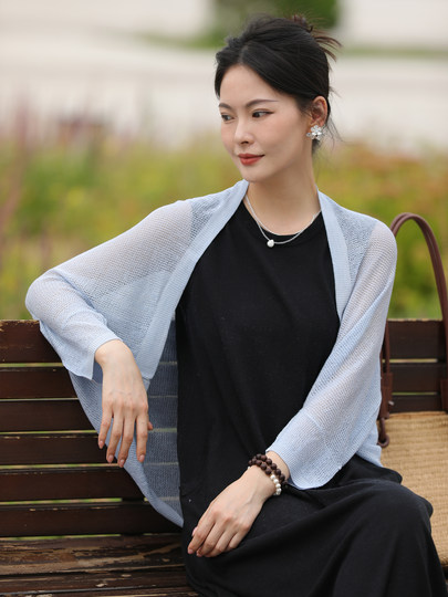 Spring and Summer New Style Wool and Mulberry Silk Blend Shawl Dress, Sun Protection, Women's Hollow Breathable Versatile Wear