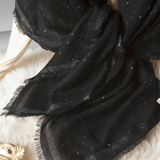 Black Scarf Imported Wool Autumn and Winter Oversized Wool Cashmere Scarf Korean Style Women's Versatile Shawl with Sequin Decoration