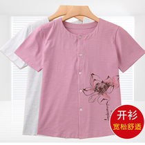 Grandmas summer short-sleeved middle-aged and elderly summer female mother half-sleeved coat mother-in-law clothes loose size