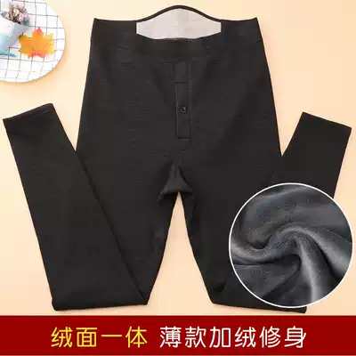 Spring and autumn new thin men plus velvet warm pants sanitary pants thin velvet high waist young people slim bottom pants