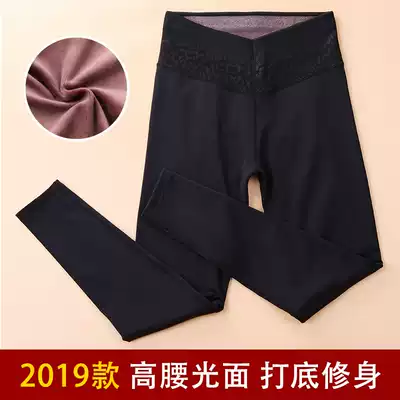 Spring and autumn glossy women's high waist slim slim plus velvet outside wear pants thin plus size warm pants thick cotton pants