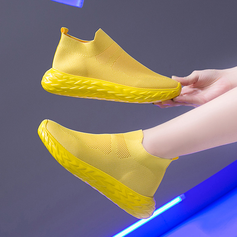 Yellow Sneakers Lady Spring Autumn Breathable Mesh Surface 2022 New Mesh Red Socks Shoes One Foot Pedal Casual Old Daddy Shoe Tide
