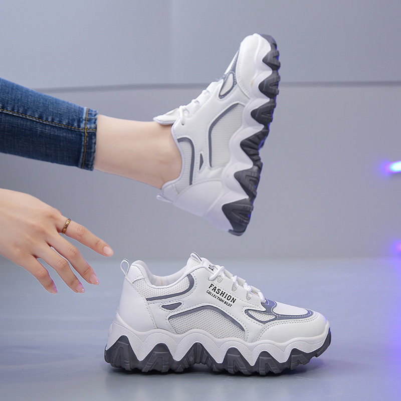 Thick-soled dad shoes women's 2022 spring and summer new ins tide super-fire mesh breathable white casual sports women's shoes
