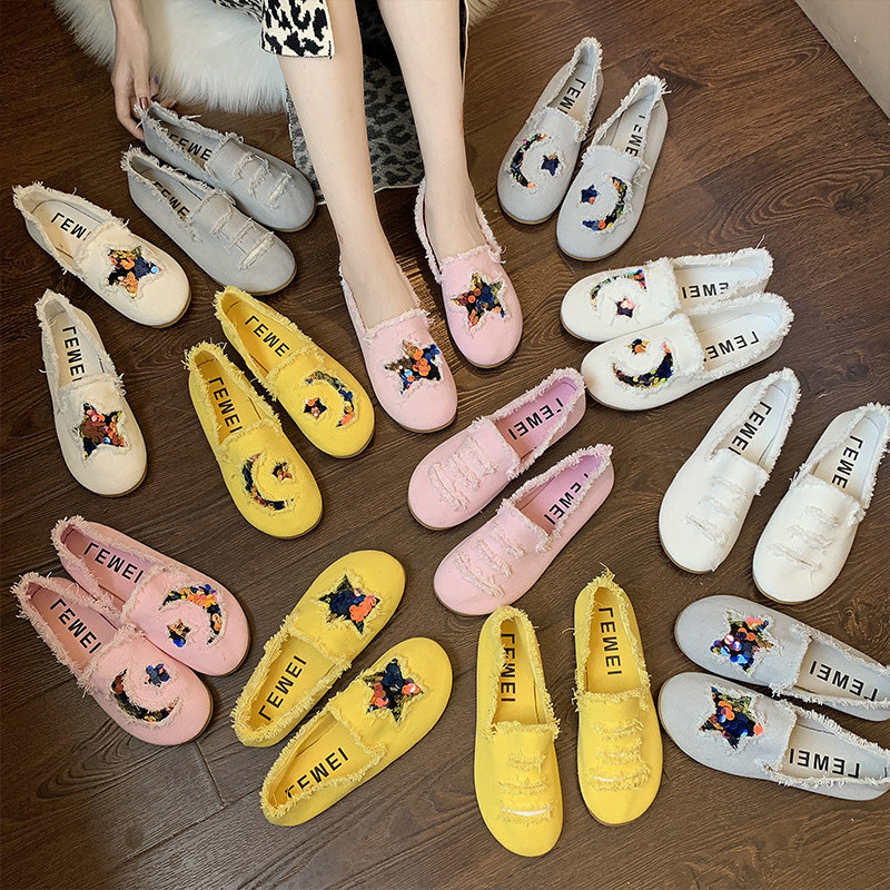 2021 new spring single shoes beanie shoes flat candy-colored canvas shoes lazy fisherman shoes soft-soled pregnant women shoes