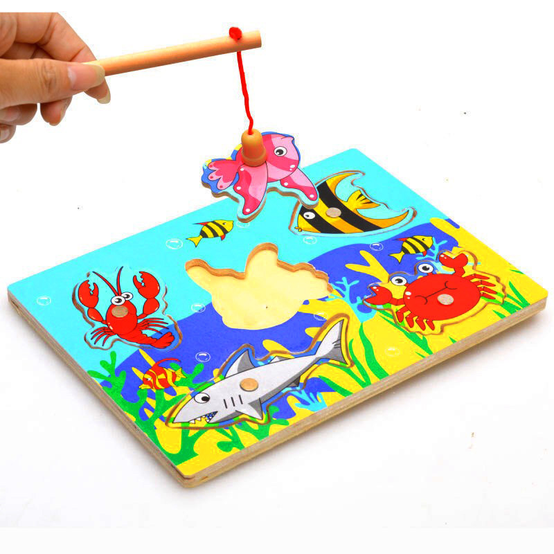 Infants and young children magnetic fishing jigsaw puzzle baby building blocks early education educational toys cognitive teaching aids parent-child game