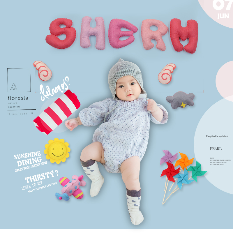 Custom made non-woven three-dimensional Chinese character text Baby name photo Birthday party Wall hanging material package Finished product