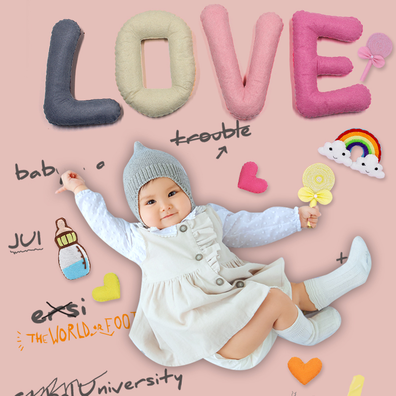 Cut-free non-woven handmade material bag diy full moon baby children take pictures of English alphabet props 100 days - Taobao