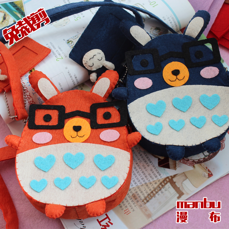 Cut-free unwoven cloth Manual Cloth Art Diy Material Bag Children's Shoulder Bag Slanted Satchel Bag With Pocket Zero Money