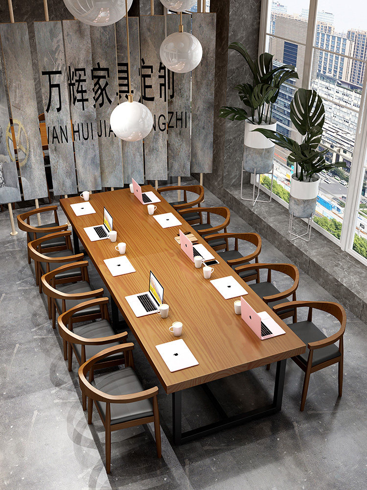 Solid wood conference table long table simple large board desk LOFT negotiation table and chair combination industrial wind large workbench