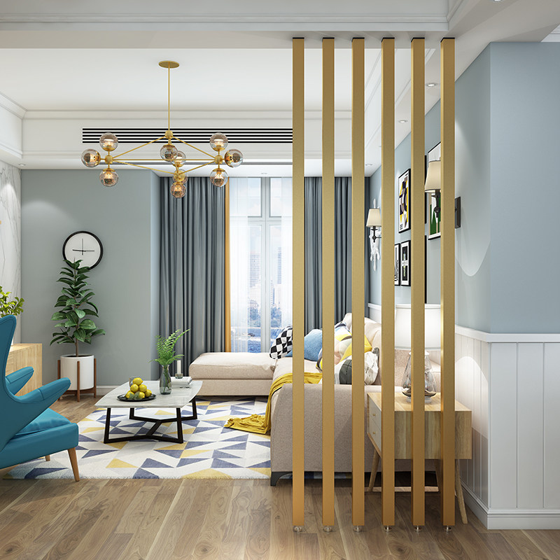 Nordic Entrance Iron Art Partition Wall Screen Living-room Decorative Column Vertical Stripe Solid Wood Strips Home Bedroom Room Separation
