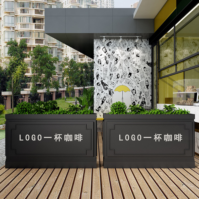 Outdoor Iron Art Flower Altar Flower Case Outdoor Planting Flower And Grass Trough External Pendulum Mobile Rectangular Fence Commercial Street Sample House Display Center