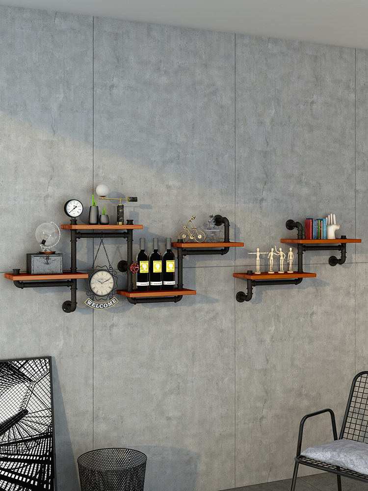 Industrial style decorative wrought iron wall wall hanging rack wall partition creative bookshelf laminate bar wine rack LOFT