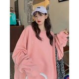 Лонгслив для отдыха, розовая утепленная толстовка, по фигуре, в корейском стиле, 2020, осенний
