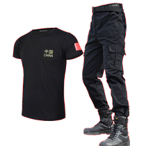 Summer Chinese T-shirt black training pants suit thin breathable short-sleeved physical fitness uniform military training uniform for military fans and students