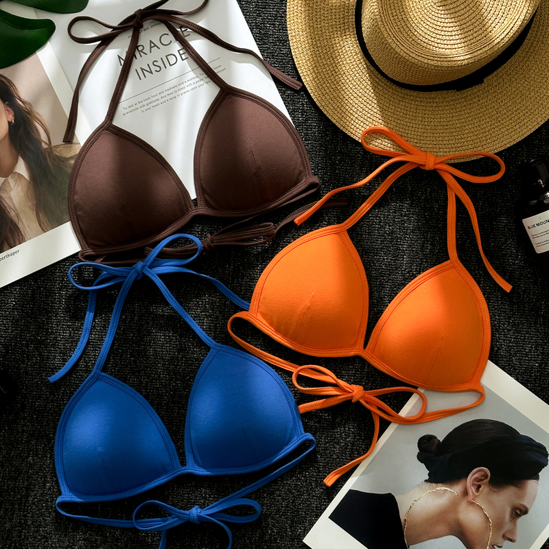Orange Halter Neck Bra for Women, Summer Small Bust Spaghetti Strap Beach Vacation Triangle Cup Bikini Sexy Backless Bra Orange Halter Neck Bra for Women, Summer Small Bust Spaghetti Strap Beach Vacation Triangle Cup Bikini Sexy Backless Bra