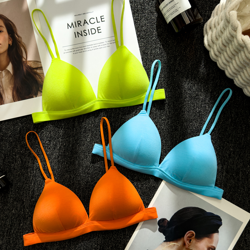 Modal Triangle Cup Bra for Women with Small Bust, Push-Up, Beautiful Back, Can Be Worn as Outerwear, Bikini, Thin Straps, French Style, Thin Bra