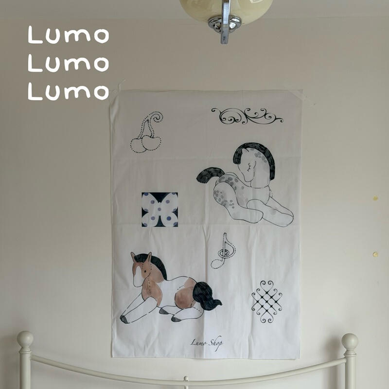 Lumo LAOSHU Little Horse Hand-Drawn Cute Illustration Hanging Cloth Background Cloth Decorative Door Curtain Velvet Fabric Atmosphere Creation Bedroom