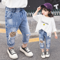Girls jeans 2021 New Spring childrens clothing BAO WEN pants baby Foreign style Korean spring and autumn pants tide