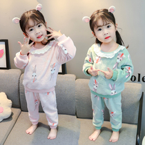 Childrens pajamas winter girls children plus velvet padded flannel home clothing autumn baby pajamas winter coral velvet