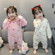 Baby autumn and winter pajamas Spring and Autumn long sleeve thin girl 3 years old 5 children children cotton anti kick belly conjoined climbing suit
