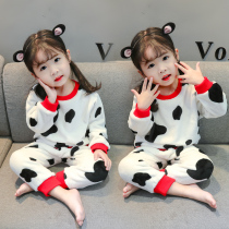 Baby pajamas winter coral velvet cute girl thickened baby 2 years old 3 flannel long sleeve home clothing set
