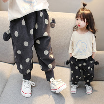 Girls plus velvet pants autumn and winter 2021 New thick corduroy foreign children baby spring loose trousers