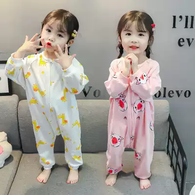 Children's one-piece pajamas Girls cotton spring and autumn long-sleeved children 3 years old 2 female baby baby anti-kick autumn and winter home clothes