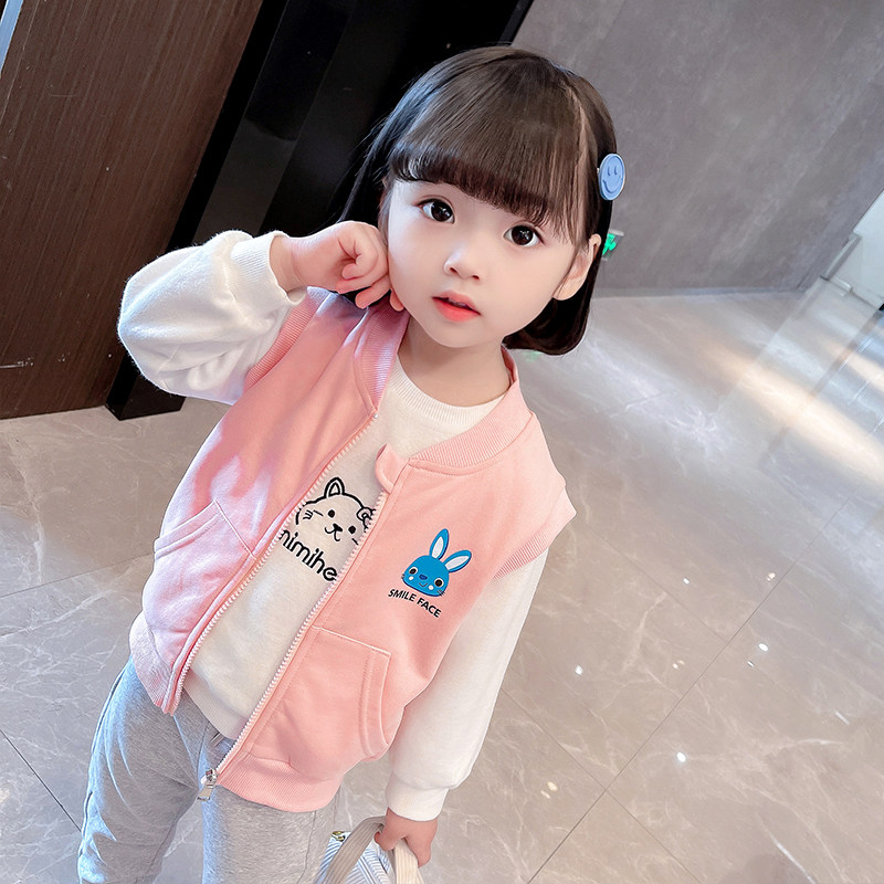 Girls vest spring and autumn outer wear 2022 new autumn and winter female baby Western style children's plus velvet children's vest spring fashion trend