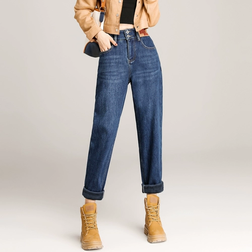 Длинные осенние джинсы, приталенные штаны, 2024 года, большой размер, высокая талия