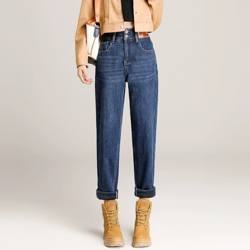 Длинные осенние джинсы, приталенные штаны, 2024 года, большой размер, высокая талия