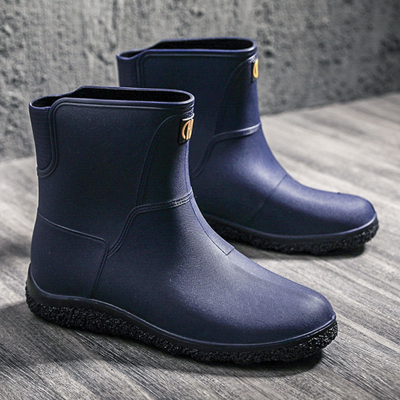 Rain boots men's summer mid-tube wear-resistant fashion rain boots rubber shoes plus velvet warm mud fishing non-slip car wash waterproof shoes