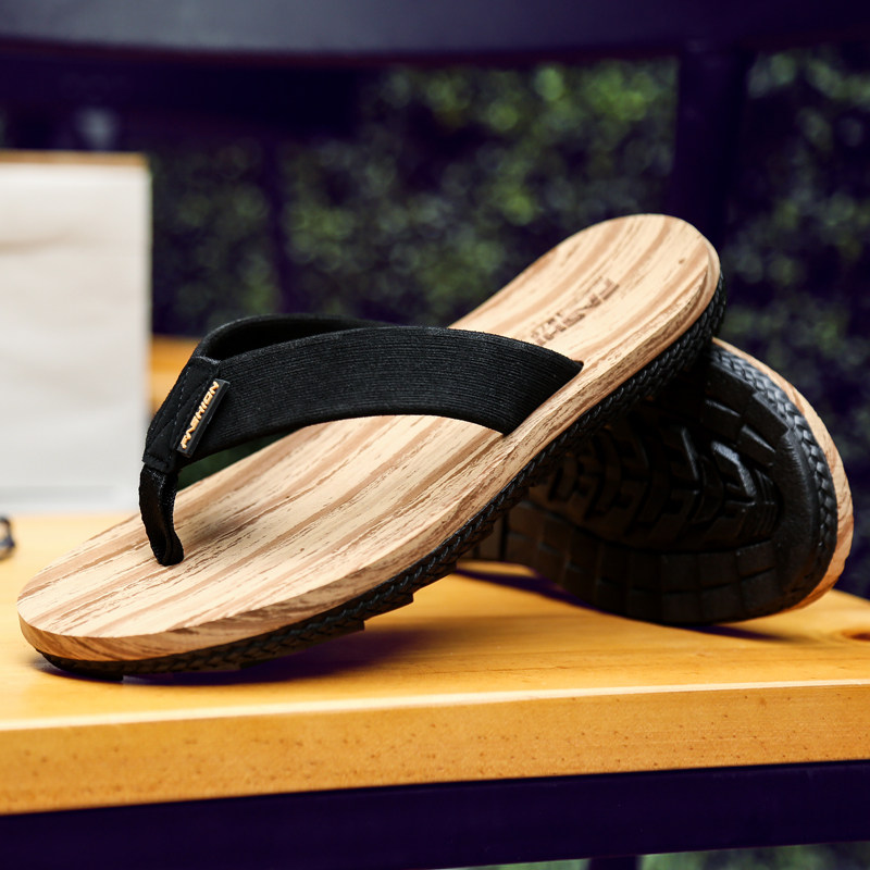 Flip-flops men's summer fashion casual flip-flops wooden grain tide outside wear non-slip breathable beach outdoor sandals
