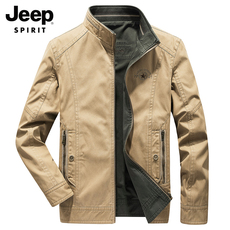 Куртка jeep/吉普夹克衫男秋季两面穿休闲中年薄款青年纯棉立领秋装外套