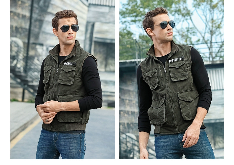 Xe jeep mùa xuân và mùa thu mới vest nam cotton giản dị ngoài trời vest nam thanh niên vest vest vai áo cỡ lớn - Áo vest cotton