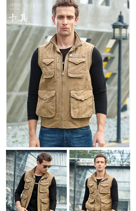 Xe jeep mùa xuân và mùa thu mới vest nam cotton giản dị ngoài trời vest nam thanh niên vest vest vai áo cỡ lớn - Áo vest cotton áo lông cừu