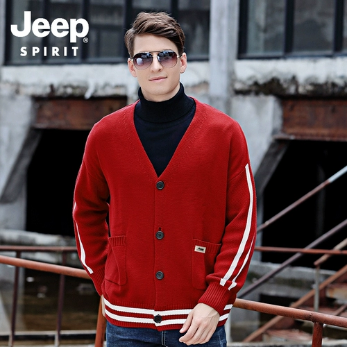 JEEP/吉普 Мужской демисезонный кардиган для отдыха, базовый приятный телу трикотажный комфортный свитер, куртка, свободный крой