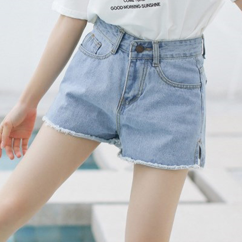 . 2020 mùa hè Hàn Quốc phiên bản của quần short denim phụ nữ mở ngã ba của lưng cao quần lỏng mới của phụ nữ quần áo phụ nữ