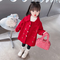 Girls coats autumn and winter 2024 new childrens style winter quilted winter clothes baby woolen red woolen coat