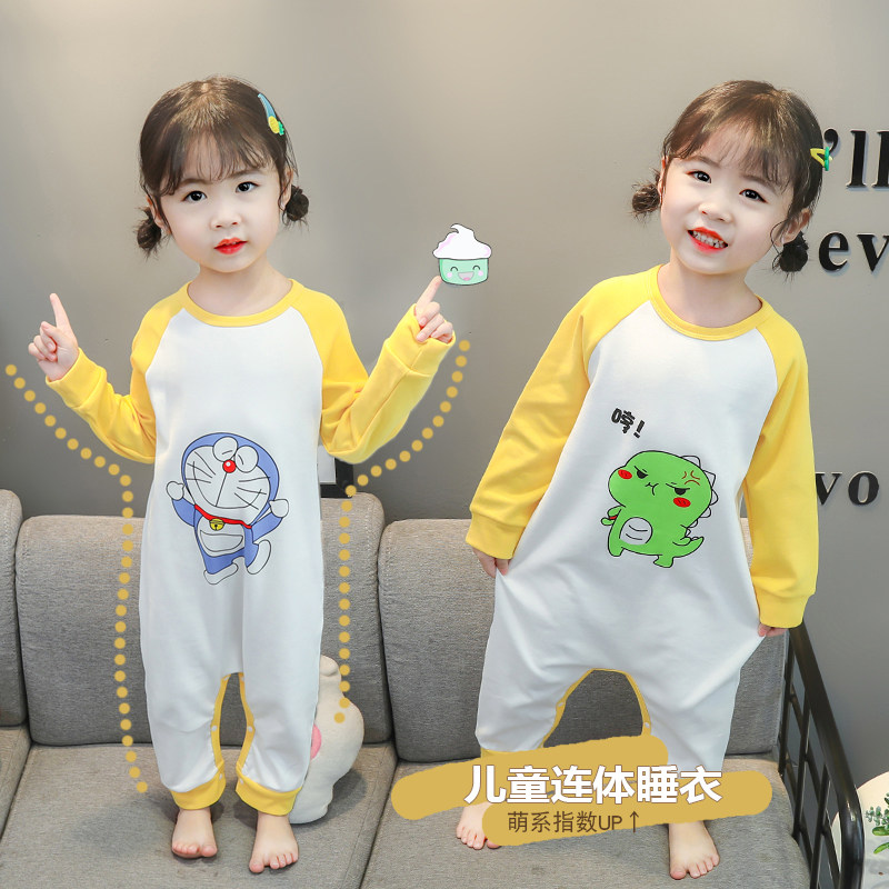 Children's sleepwear spring and autumn pure cotton female baby spring children Long sleeves Spring with anti-kick and anti-belly girl's home clothes