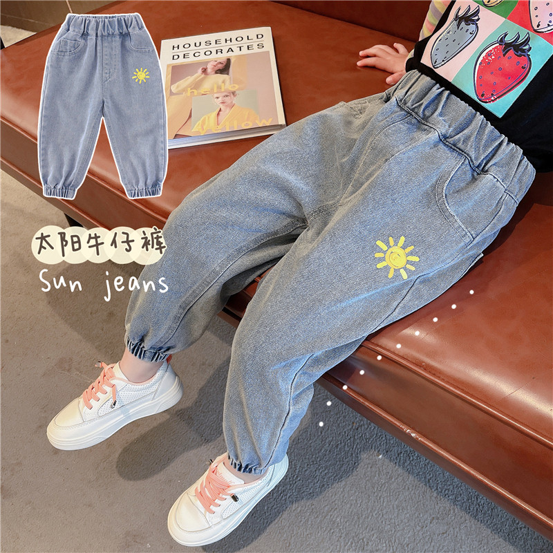 Girl Jeans 2022 New Spring Autumn Ocean Style Children Long Pants Trendy Loose Woman Baby Pants Outside of Spring Festival