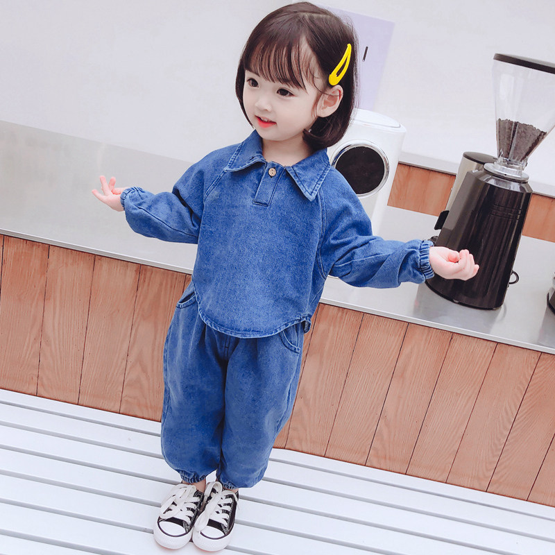 Girl Nets Red Suit Spring Autumn Season 2022 New Kids Cowboy Foreign Pie Girl Baby Trendy Two Sets Spring Dress