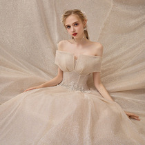 Main wedding dress 202021 new tailing temperament bride little son high-end Starry Sky French simple light