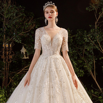 Fa-style main wedding dresses 2022 new trailing temperament brides are small high-end luxury minimalist palace windy