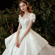 Main wedding dress 2021 New tailing French Mori Super fairy dream temperament bride high-end luxury bubble sleeve