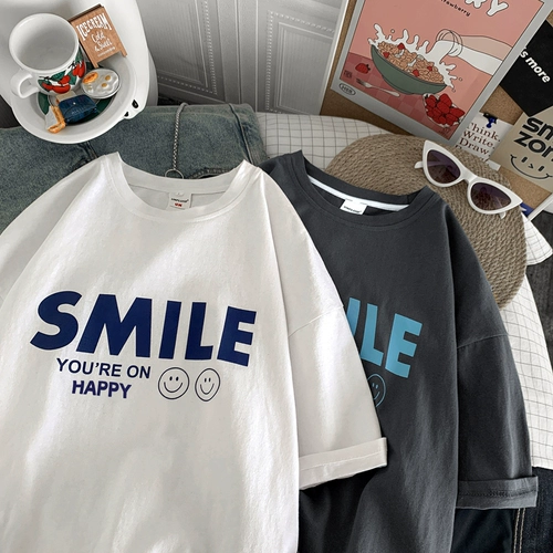 Tide, шелковая трендовая хлопковая японская футболка с коротким рукавом для влюбленных, свободный крой, подходит для подростков