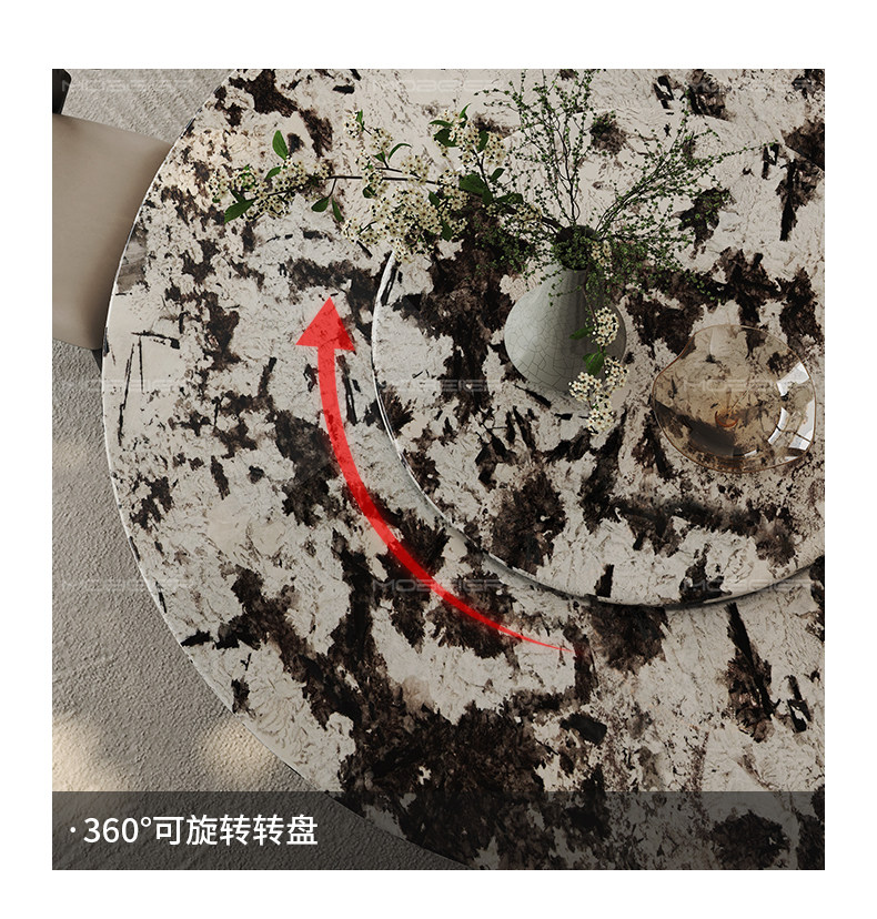 Мраморный стол mobeier 天然大理石圆形餐桌带转盘轻奢高端奢华雪山飞狐饭桌