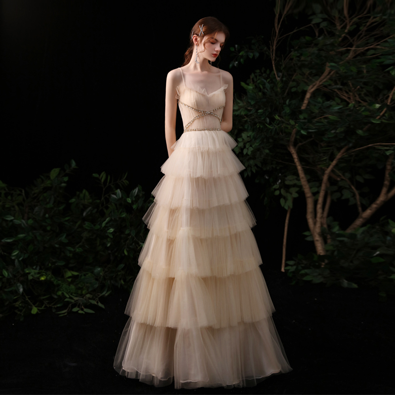 High-End Gold Strapless Evening Dress for Women 2026 New Light Luxury Niche Slimming Banquet Elegant Hostess High-End Gold Strapless Evening Dress for Women 2026 New Light Luxury Niche Slimming Banquet Elegant Hostess