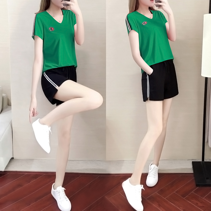 Casual Sportswear Suit Women 2022 Summer new short sleeves Fashion Slim Lady Shorts Two Sets Tide