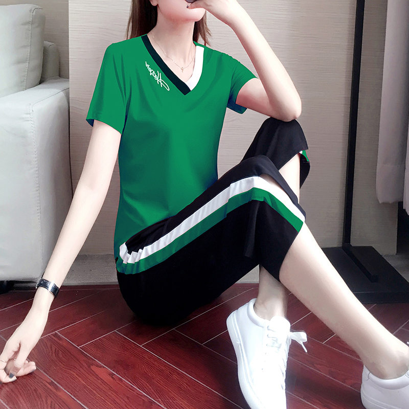 Casual Sportswear Suit Women 2022 Summer New Fashion Broadlegs 90% Pants Loose slim short sleeves Two sets