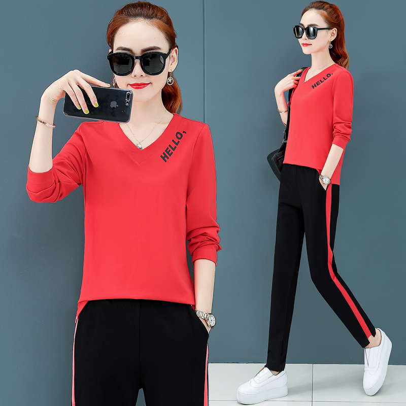 2022 Spring Fall New Sports Suit Women Fashion Han Edition Casual Wear Slim Long Sleeves Thick Cotton T Two set